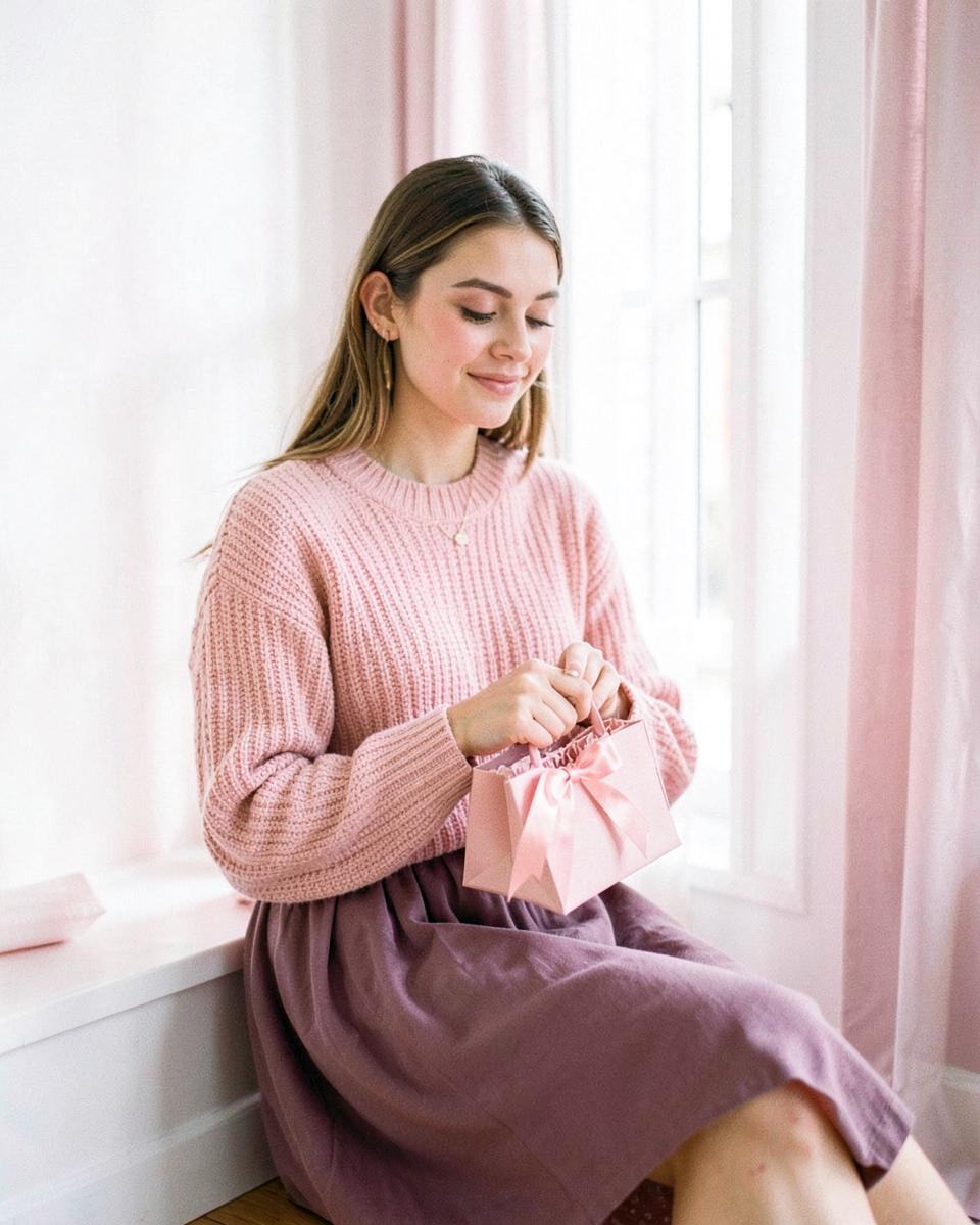 Rossellee lifestyle moment in blush pink tones